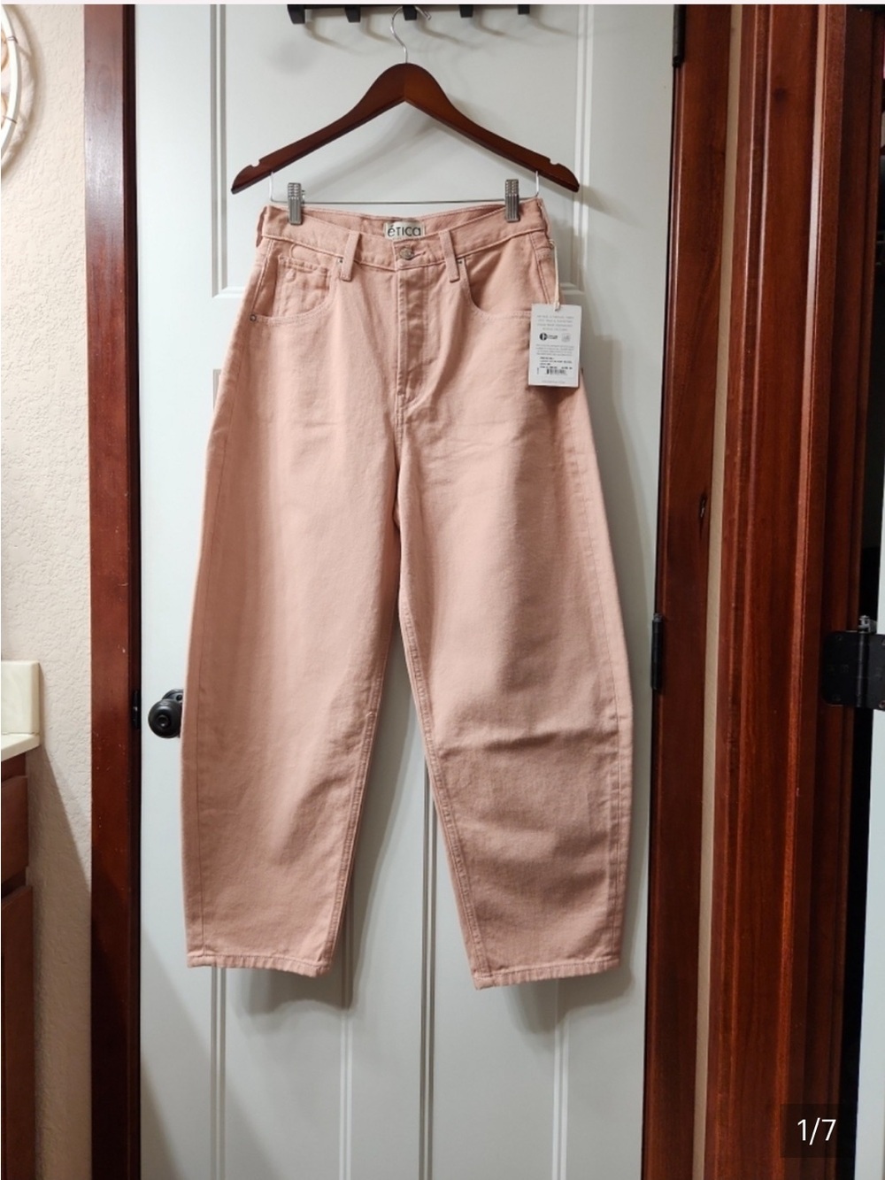 Etica Blush Pink Wide-Leg Jeans (worn once- button fell off)